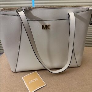 Michael Kors White Tote Bag with Gold Accents